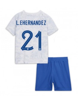 Billige Frankrike Lucas Hernandez #21 Bortedraktsett Barn VM 2022 Kortermet (+ Korte bukser)